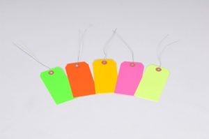 #5 4 3/4" x 2 3/8" 13 Pt. Fluorescent Yellow Shipping Tags - Pre-Wired (1000/case)