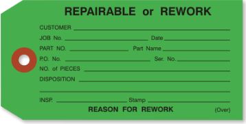 #5 4 3/4" x 2 3/8" 13 Pt. Green "Repairable or Rework" 1-Part Inspection Tags - Unwired (1000/case)