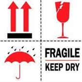 #DL4420 4 x 4" Fragile Keep Dry (Arrows/Broken Glass/Umbrella) Label