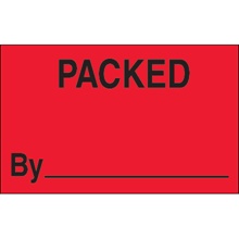 1 1/4 x 2" - "Packed By" (Fluorescent Red) Labels