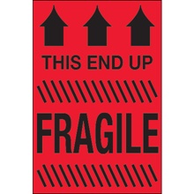 4 x 6" - "This End Up - Fragile" (Fluorescent Red) Labels