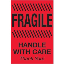 4 x 6" - "Fragile - Handle With Care" (Fluorescent Red) Labels