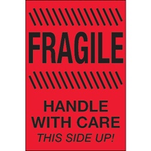 4 x 6" - "Fragile - Handle With Care - This Side Up" (Fluorescent Red) Labels