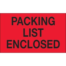 3 x 5" - "Packing List Enclosed" (Fluorescent Red) Labels