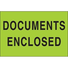 2 x 3" - "Documents Enclosed" (Fluorescent Green) Labels