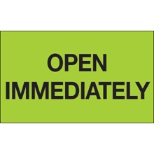 3 x 5" - "Open Immediately" (Fluorescent Green) Labels