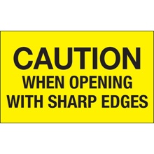 3 x 5" - "Caution When Opening With Sharp Edges" (Fluorescent Yellow) Labels