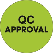 1" Circle - "QC Approval" Fluorescent Green Labels