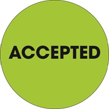 2" Circle - "Accepted" Fluorescent Green Labels