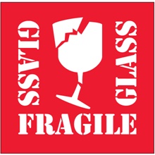 4 x 4" - "Fragile - Glass" Labels