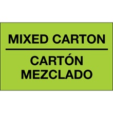 3 x 5" - "Mixed Carton - Carton Mezclado" (Fluorescent Green) Bilingual Labels