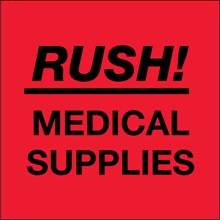 4 x 4" - "Rush - Medical Supplies" (Fluorescent Red) Labels