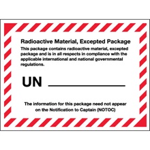 4 3/8 x 3 1/4" - "Radioactive Material, Excepted Package" Labels