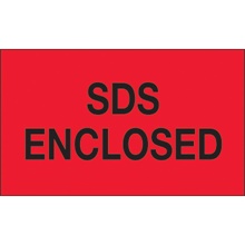 3 x 5" - "SDS Enclosed" (Fluorescent Red) Labels