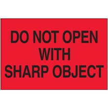 2 x 3" - "Do Not Open with Sharp Object" (Fluorescent Red) Labels