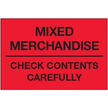 2 x 3" - "Mixed Merchandise - Check Contents Carefully" (Fluorescent Red) Labels