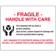 8 x 10" - "Fragile - Handle With Care" Labels
