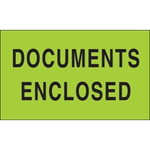 3 x 5" - "Documents Enclosed" (Fluorescent Green) Labels