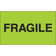 3 x 5" - "Fragile" (Fluorescent Green) Labels