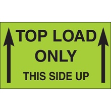 3 x 5" - "Top Load Only - This Side Up" (Fluorescent Green) Labels