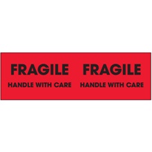 3 x 10" - "Fragile - Handle With Care" (Fluorescent Red) Labels