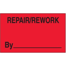 3 x 5" - "Repair/Rework By" (Fluorescent Red) Labels
