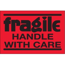 2 x 3" - "Fragile - Handle With Care" (Fluorescent Red) Labels