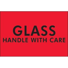 2 x 3" - "Glass - Handle With Care" (Fluorescent Red) Labels