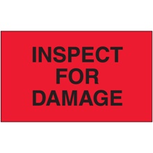 3 x 5" - "Inspect For Damage" (Fluorescent Red) Labels