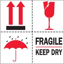 4 x 4" - "Fragile - Keep Dry" Labels