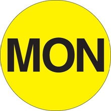 2" Circle - "MON" (Fluorescent Yellow) Days of the Week Labels