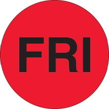 1" Circle - "FRI" (Fluorescent Red) Days of the Week Labels