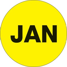 1" Circle - "JAN" (Fluorescent Yellow) Months of the Year Labels