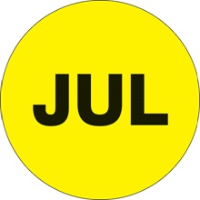 1" Circle - "JUL" (Fluorescent Yellow) Months of the Year Labels