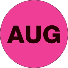 1" Circle - "AUG" (Fluorescent Pink) Months of the Year Labels