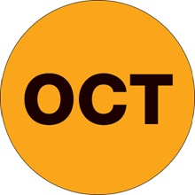 1" Circle - "OCT" (Fluorescent Orange) Months of the Year Labels