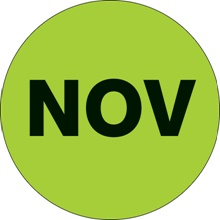 1" Circle - "NOV" (Fluorescent Green) Months of the Year Labels