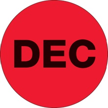 1" Circle - "DEC" (Fluorescent Red) Months of the Year Labels