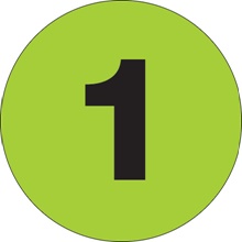 1" Circle - "1" (Fluorescent Green) Number Labels