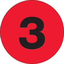 1" Circle - "3" (Fluorescent Red) Number Labels