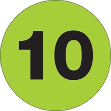 1" Circle - "10" (Fluorescent Green) Number Labels