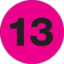 1" Circle - "13" (Fluorescent Pink) Number Labels