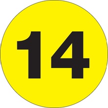 1" Circle - "14" (Fluorescent Yellow) Number Labels