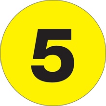 2" Circle - "5" (Fluorescent Yellow) Number Labels