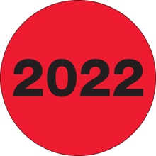 2" Circle - "2022" (Fluorescent Red) Year Labels