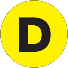 2" Circle - "D" (Fluorescent Yellow) Letter Labels