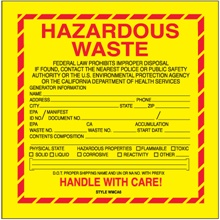 6 x 6" - "Hazardous Waste - California" Labels