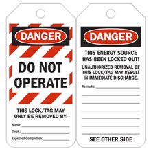 6 1/4" x 3" Lock-Out Tag-Out Safety Tags - "Equipment Locked Out", Dispenser Box, Plain