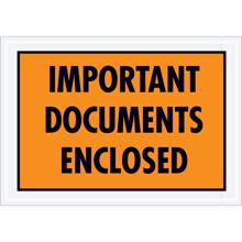 5 1/4 x 7 1/2" Orange "Important Documents Enclosed" Envelopes