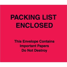 7 x 6" Red (Paper Face) "Packing List Enclosed" Important Papers Enclosed Envelopes